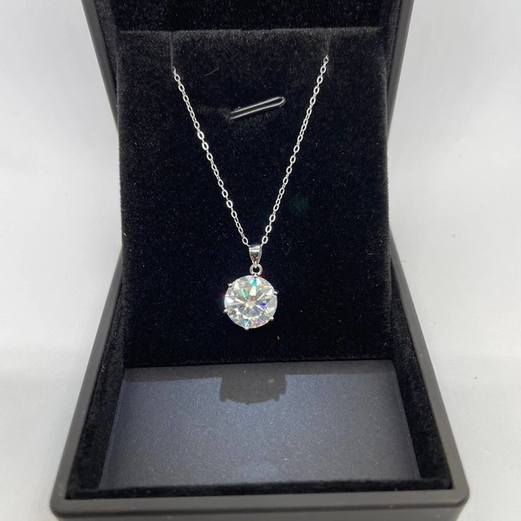 Moissanite Diamond Necklace Pendant Chain 18K 925 Brilliant 5 Ct Round Cut - Picture 12 of 12